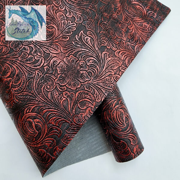 RETAIL VINYL - Floral Embossed - Black and Metallic Red